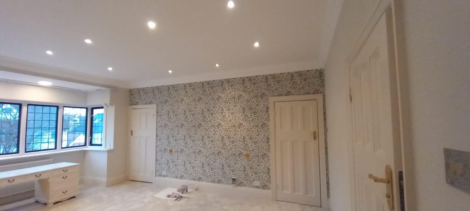 Floral botanical wallpaper bedroom feature wall, Essex